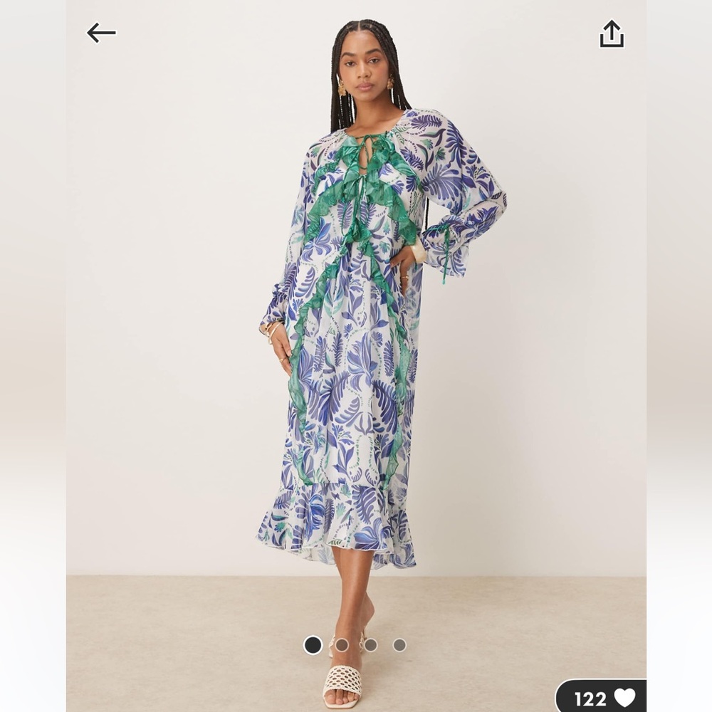 Hope & Ivy Blue and White Palm Print Maxi Dress